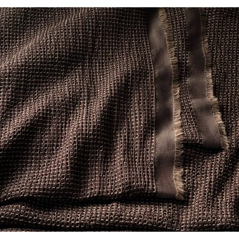 SET Full/Queen Textured Waffle Coverlet & 2 Standard Shams Dark Fig-Casaluna NEW